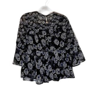 Lucky Brand Blouse M Blue Floral Peasant Bell Sleeves Bohochic Cottagecore